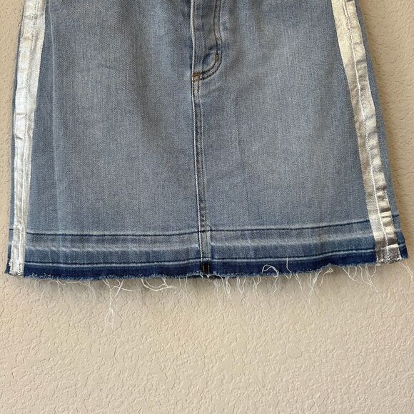 ZADIG & VOLTAIRE Juicy Silver Trim Denim Skirt Button-Fly Raw Hem - Picture 7 of 14